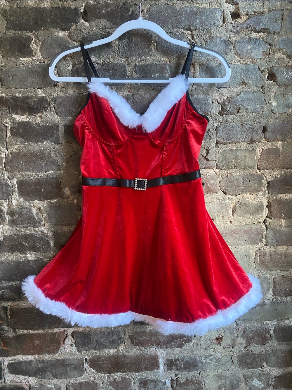 Red Velvet Holiday Chemise with Faux Fur Trim